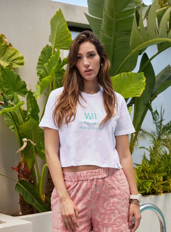 T- SHIRT CROPPED  WILD MUSE - AQUA