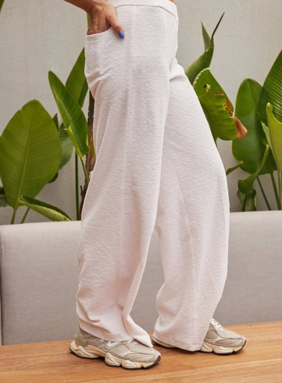 TOWEL WIDE LEG PANTS - OFF WHITE 