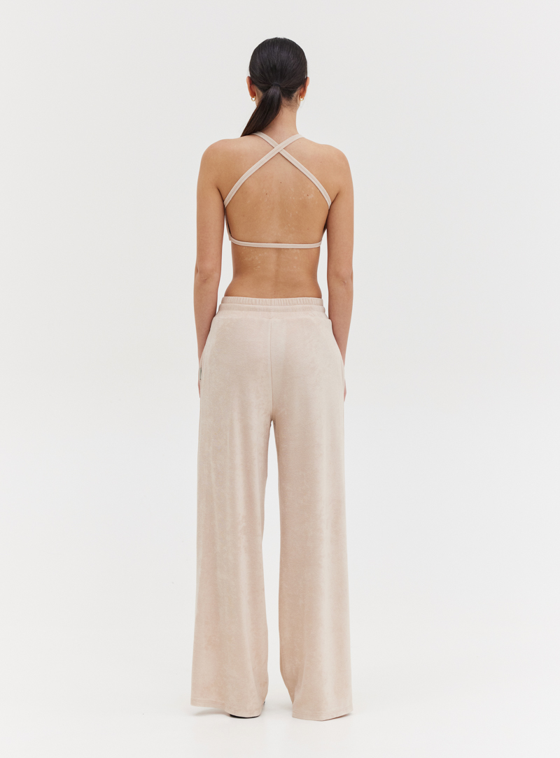 TOWEL WIDE LEG JOGGERS - BEIGE 
