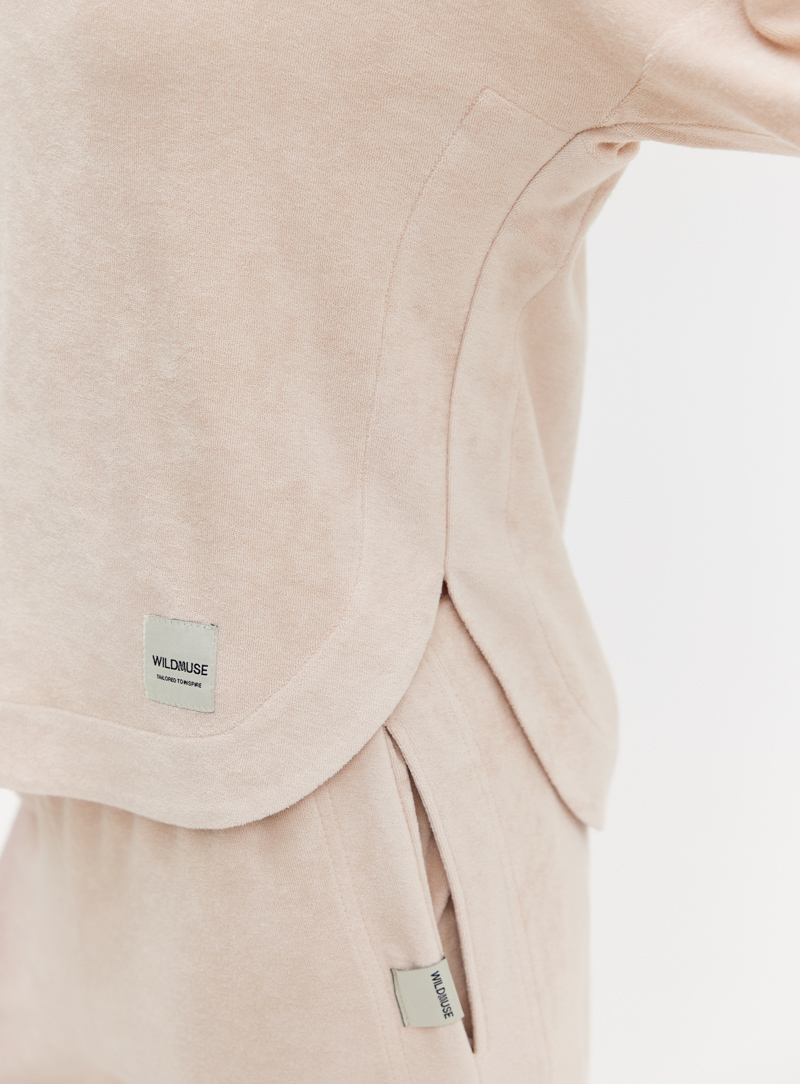 TOWEL V-NECK HOODIE - BEIGE 